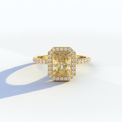 3 Ct Yellow Radiant Cut Lab Diamond Halo & Pave Setting Ring - Madison