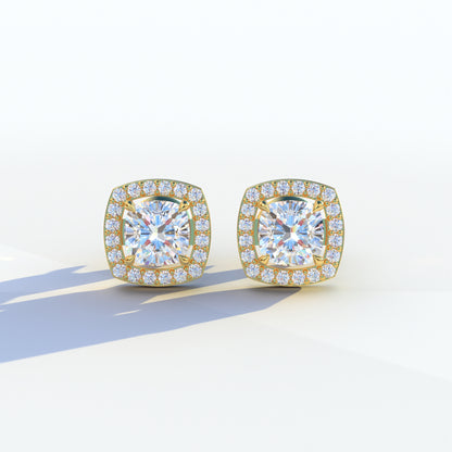 Kiara - Cushion Cut Lab Diamond Stud Earrings | Halo Earring Setting