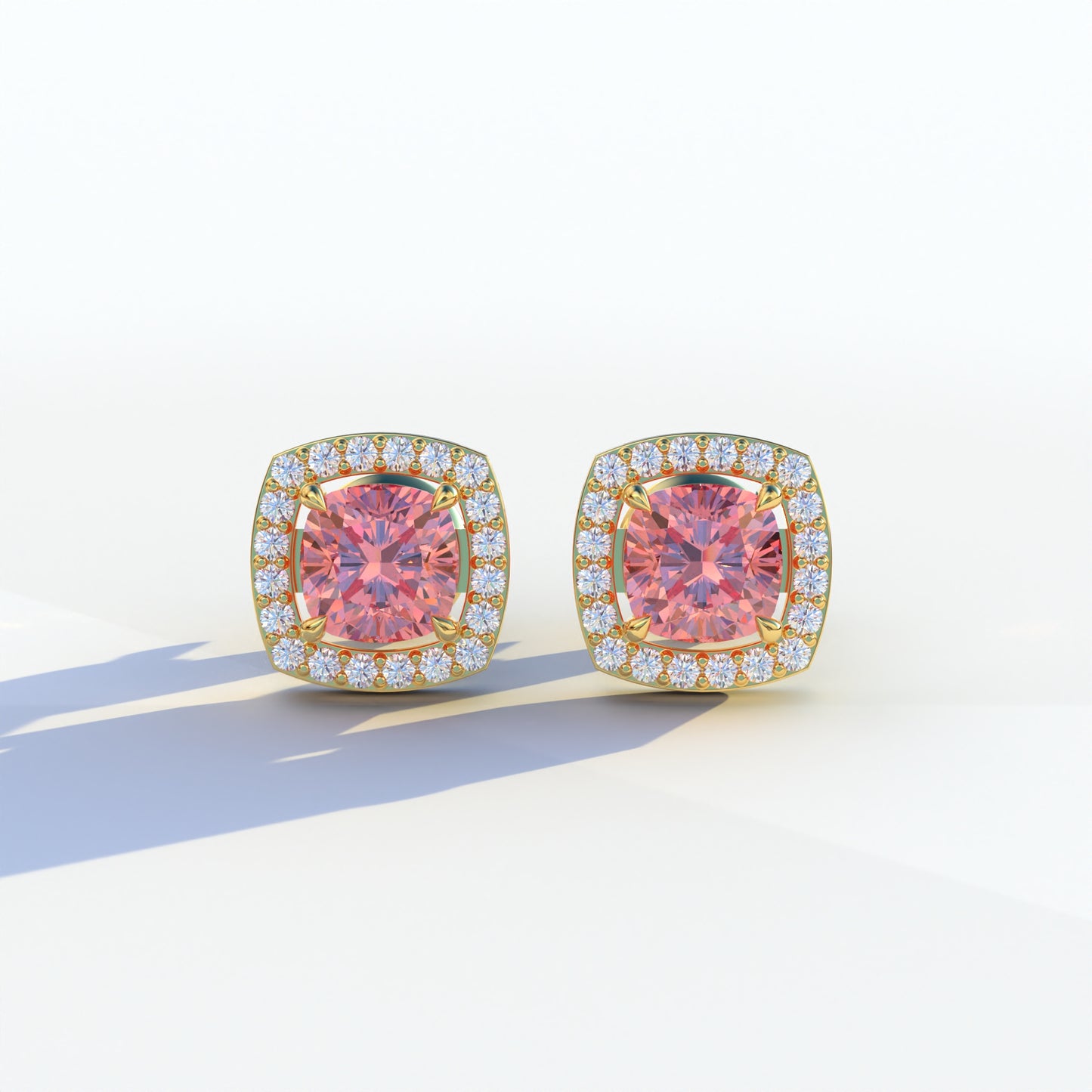 Kiara - Cushion Cut Pink Diamond Stud Earrings | Halo Earring Setting