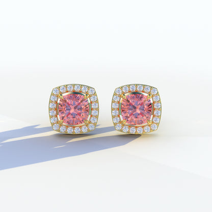 Kiara - Cushion Cut Pink Diamond Stud Earrings | Halo Earring Setting