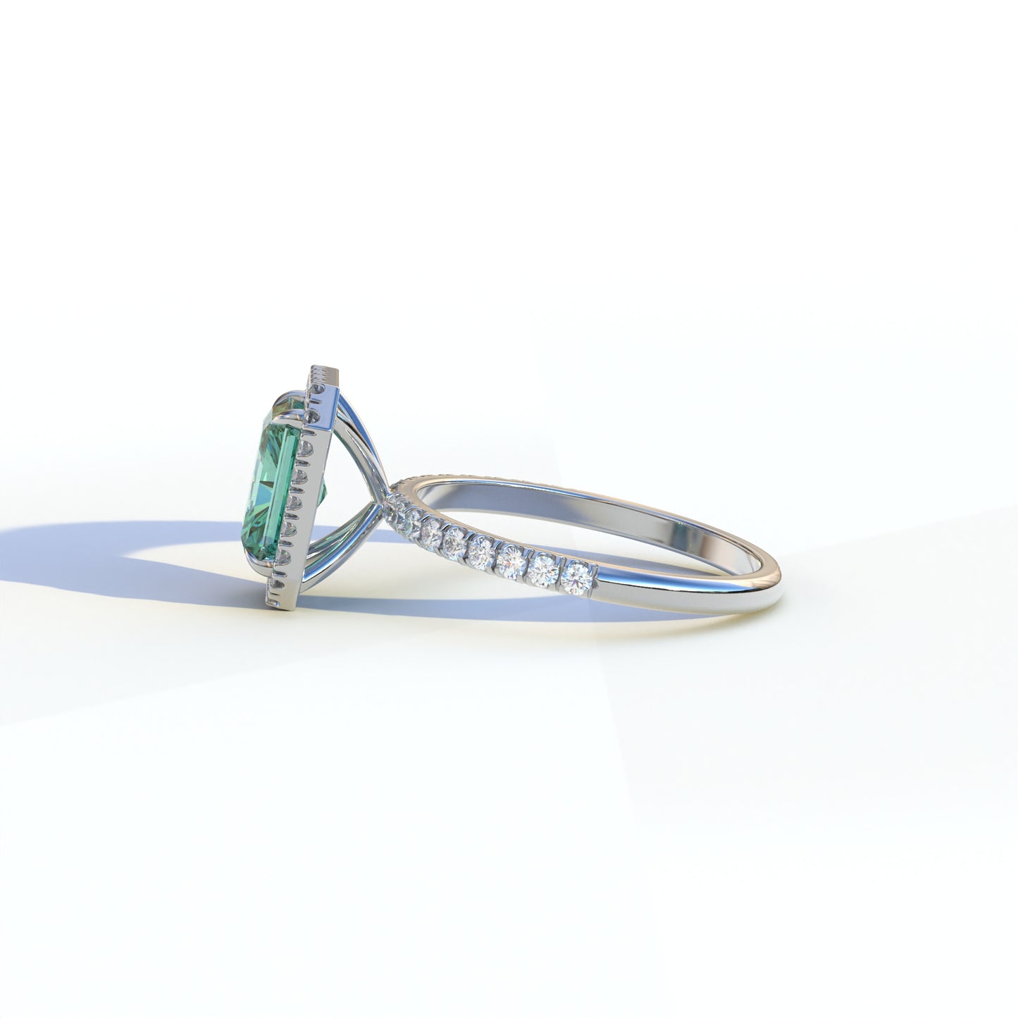 3 Ct Green Radiant Cut Lab Diamond Halo & Pave Setting Ring - Madison