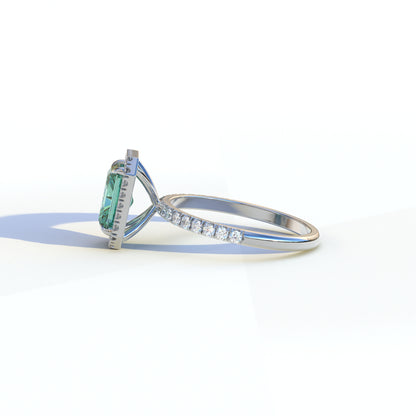 3 Ct Green Radiant Cut Lab Diamond Halo & Pave Setting Ring - Madison