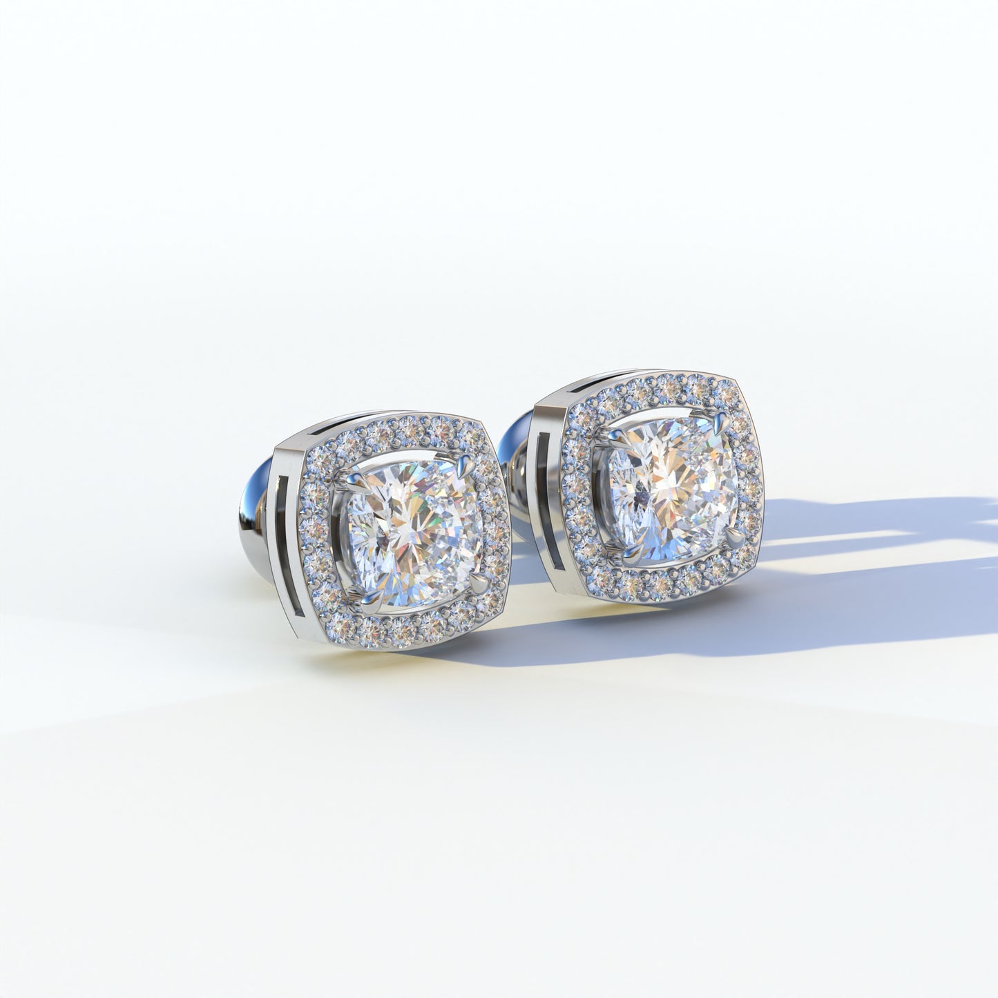 Kiara - Cushion Cut Lab Diamond Stud Earrings | Halo Earring Setting