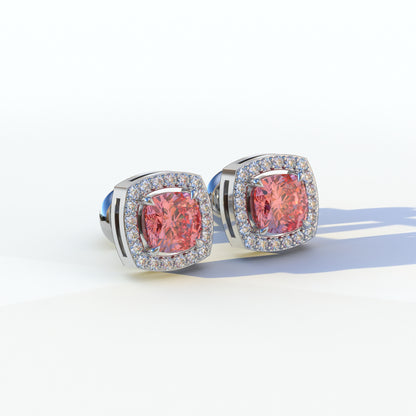 Kiara - Cushion Cut Pink Diamond Stud Earrings | Halo Earring Setting