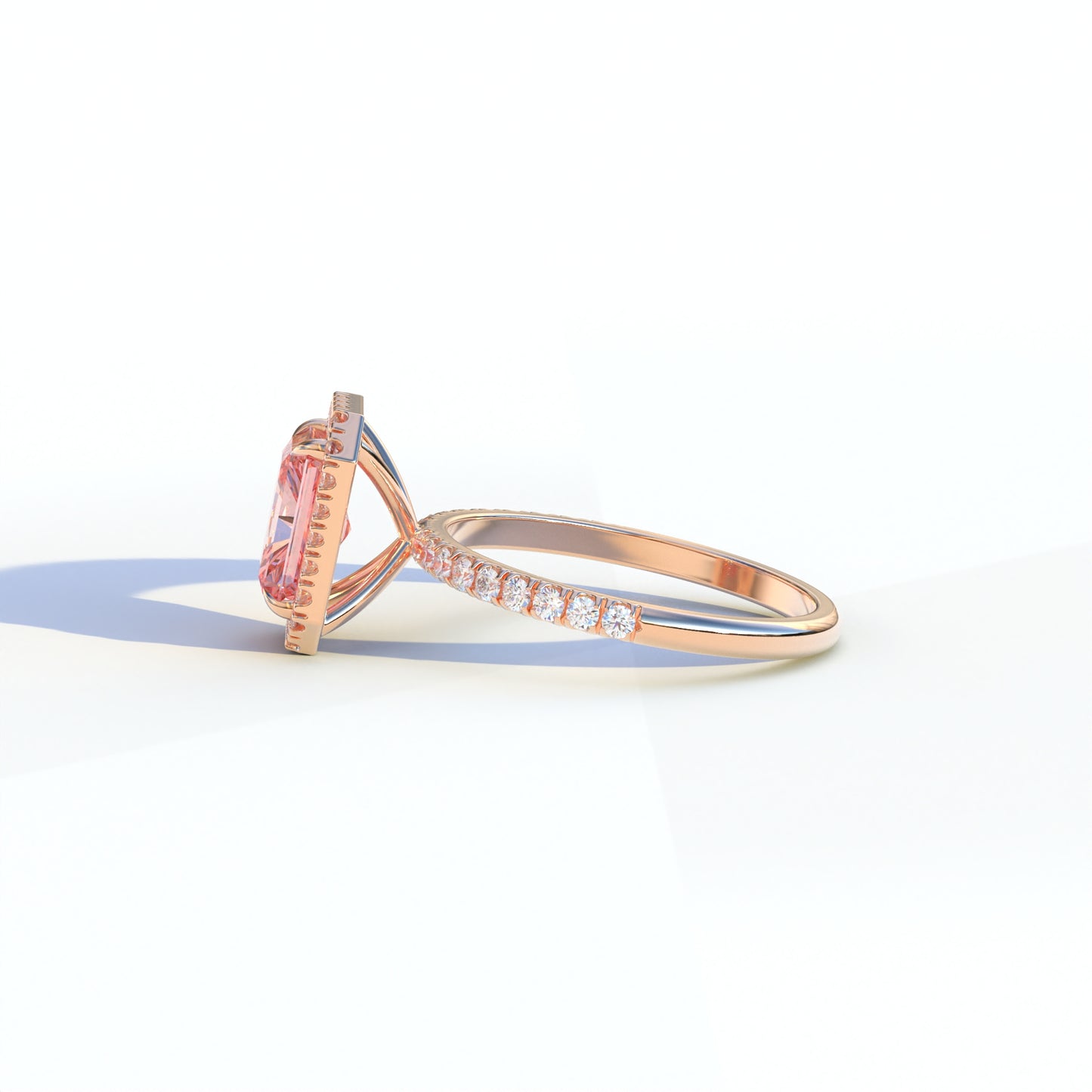 3 Ct Pink Radiant Cut Lab Diamond Halo & Pave Setting Ring - Madison