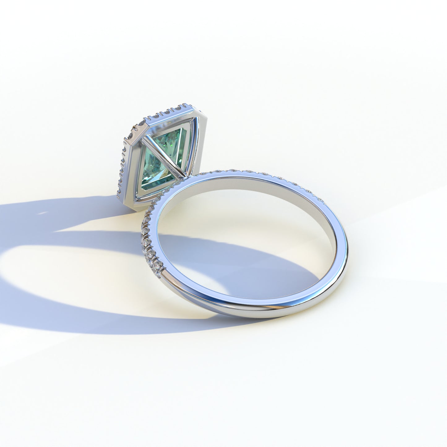 3 Ct Green Radiant Cut Lab Diamond Halo & Pave Setting Ring - Madison