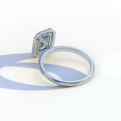 3 Ct Blue Radiant Cut Lab Diamond Halo & Pave Setting Ring - Madison