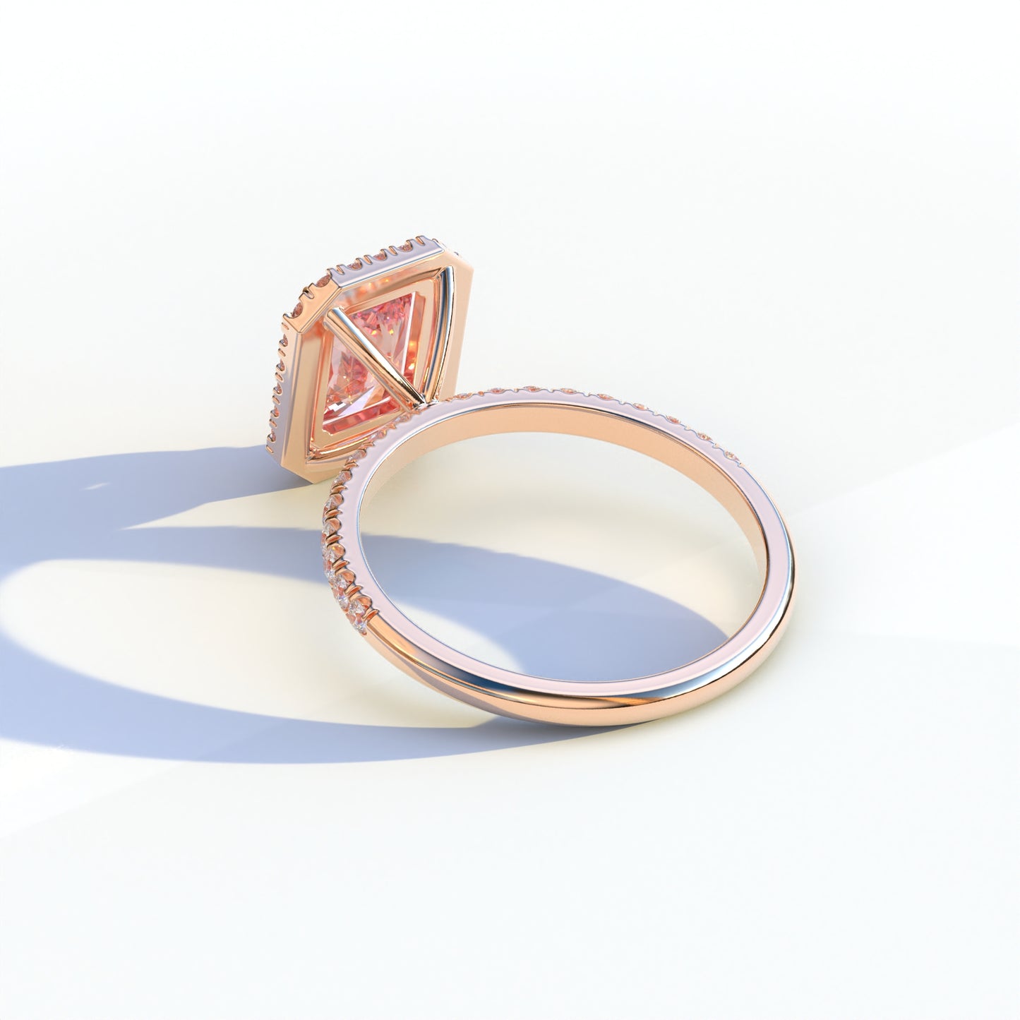 3 Ct Pink Radiant Cut Lab Diamond Halo & Pave Setting Ring - Madison