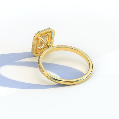 3 Ct Yellow Radiant Cut Lab Diamond Halo & Pave Setting Ring - Madison