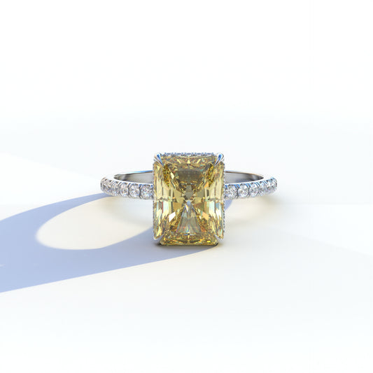 3 Ct Radiant Cut Yellow Color Lab Diamond Ring - Monica