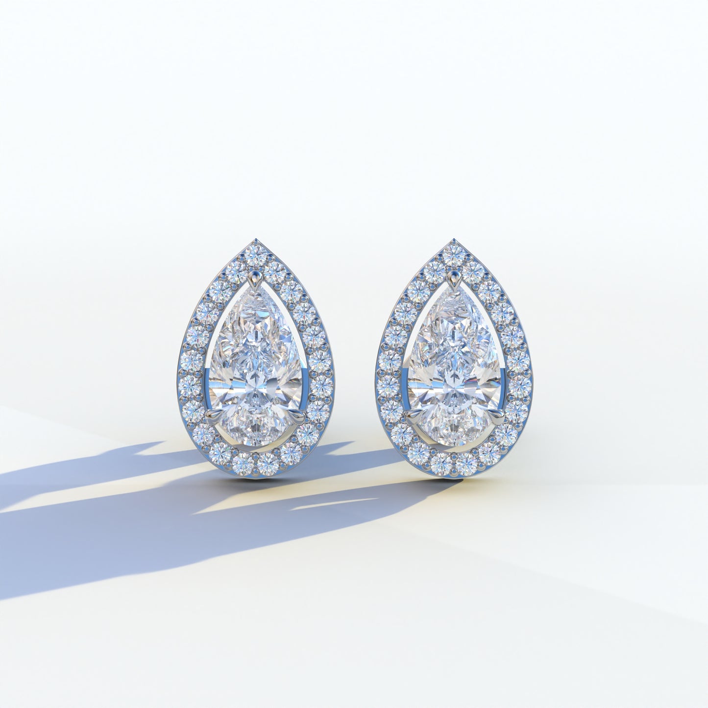 3 Carat Pear Cut Lab Diamond Stud Earrings | Halo Setting - Kelly