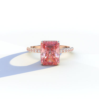 3 Ct Radiant Cut Pink Color Lab Diamond Ring - Monica