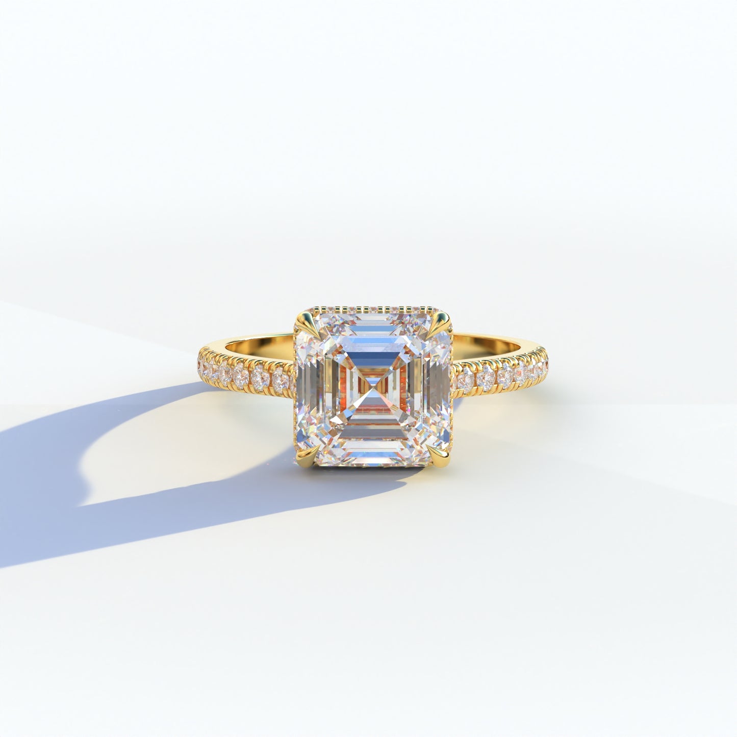 3.5 Ct E/VVS Asscher Cut Lab Diamond In Halo Setting Ring - Azzurra