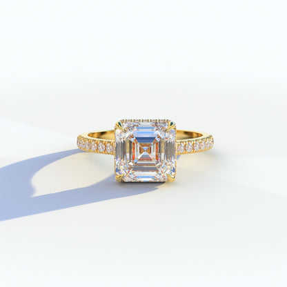 3.5 Ct E/VVS Asscher Cut Lab Diamond In Halo Setting Ring - Azzurra