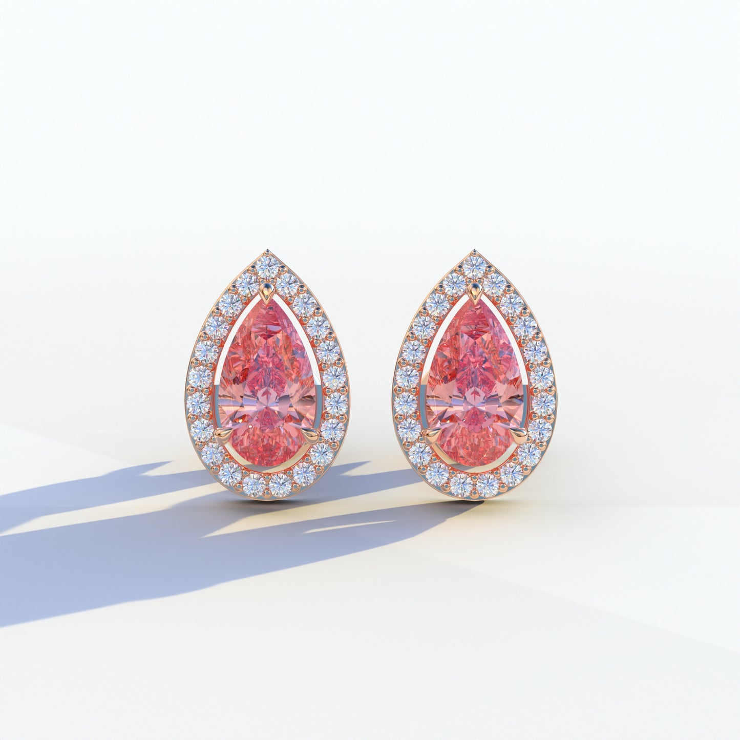 3 Carat Pink Pear Cut Lab Diamond Stud Earrings | Halo Setting - Kelly