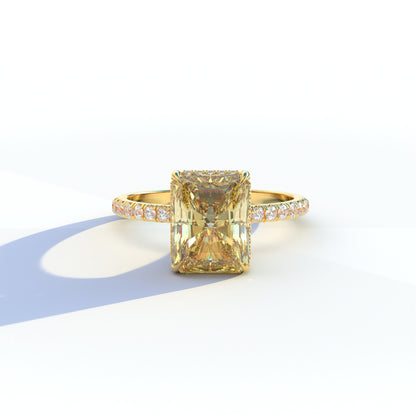 3 Ct Radiant Cut Yellow Color Lab Diamond Ring - Monica