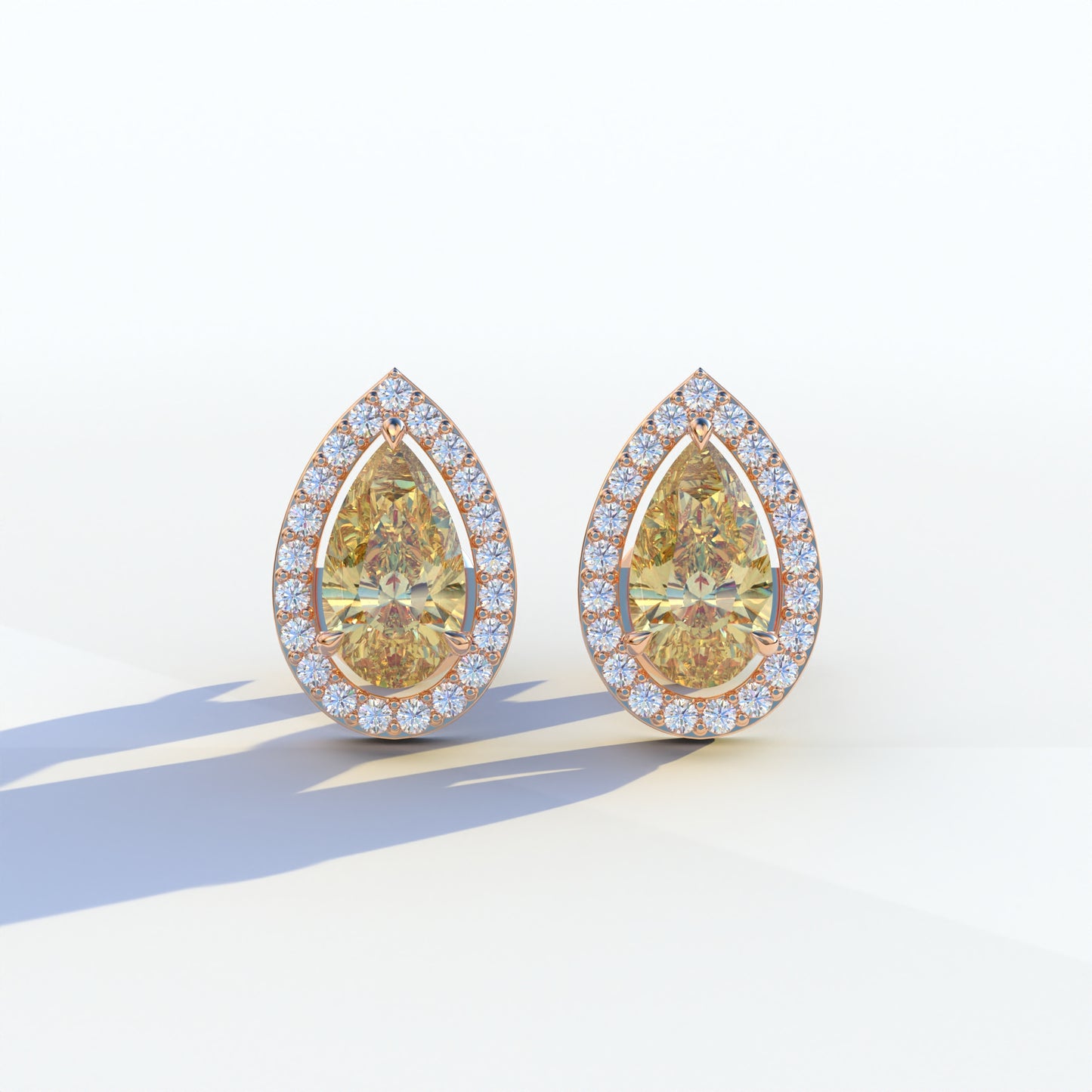 3 Carat Yellow Pear Cut Lab Diamond Stud Earrings | Halo Setting - Kelly