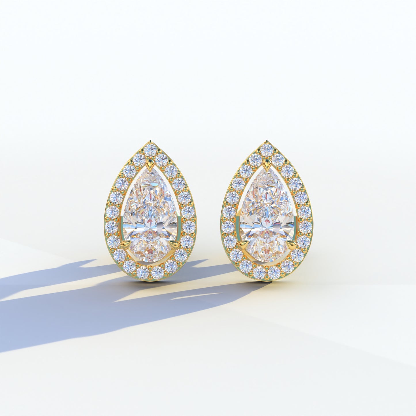 3 Carat Pear Cut Lab Diamond Stud Earrings | Halo Setting - Kelly