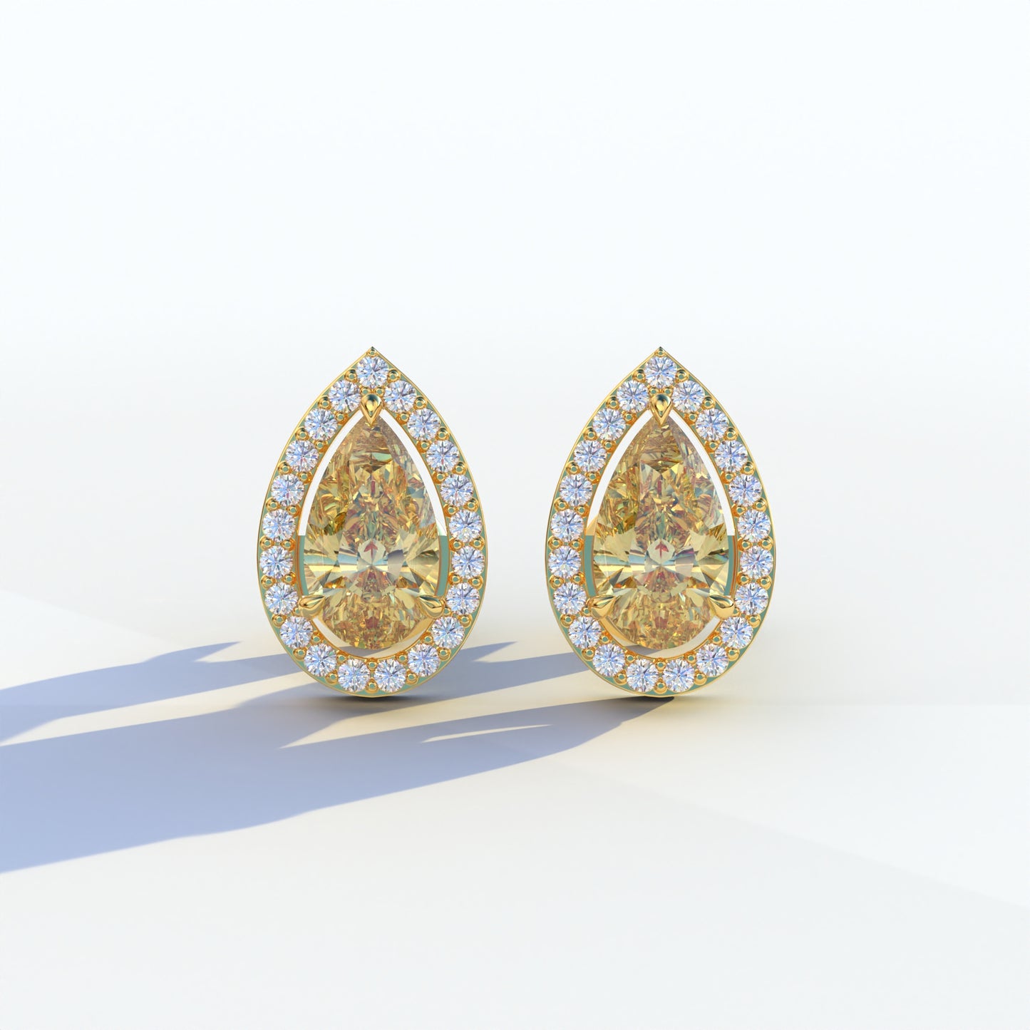 3 Carat Yellow Pear Cut Lab Diamond Stud Earrings | Halo Setting - Kelly