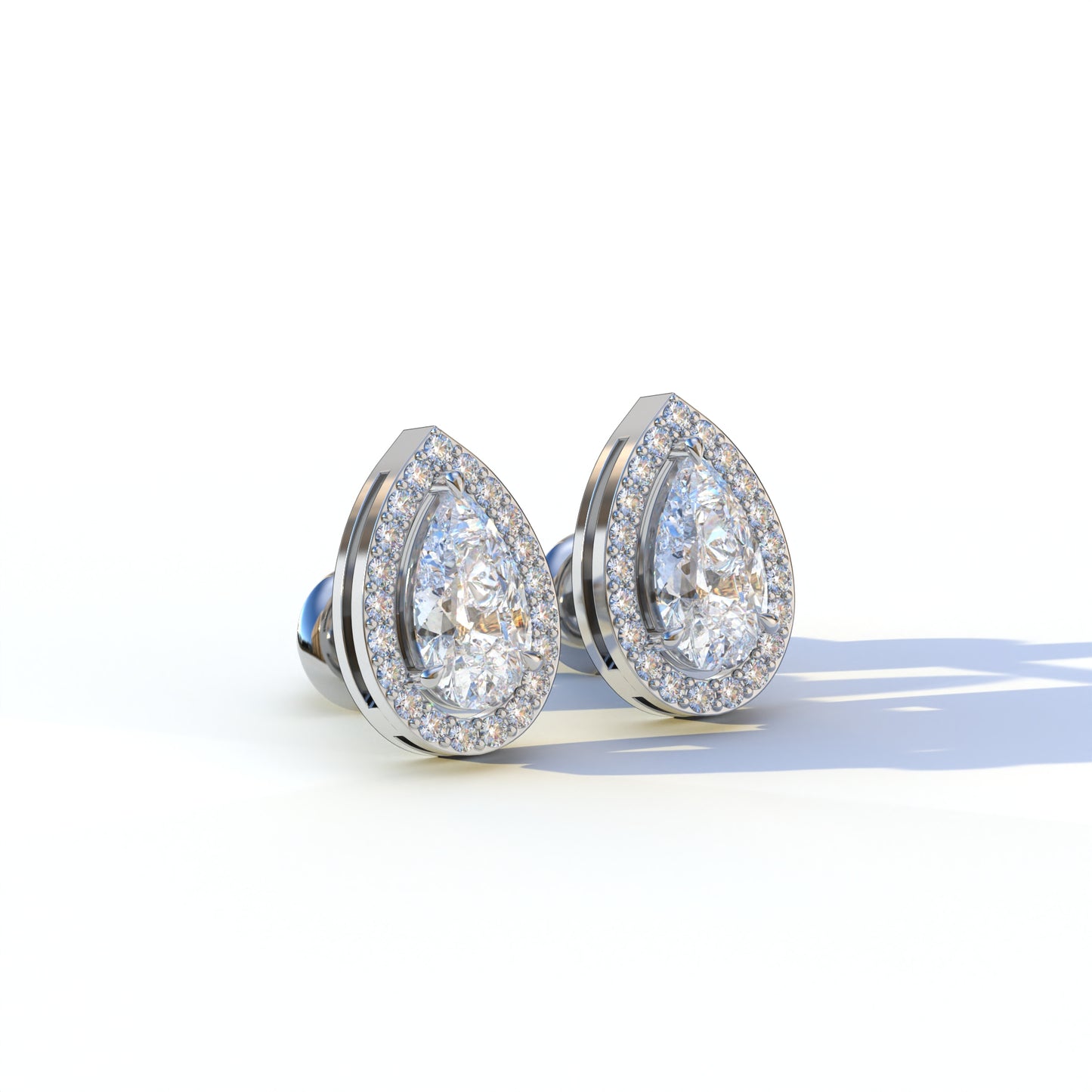 3 Carat Pear Cut Lab Diamond Stud Earrings | Halo Setting - Kelly