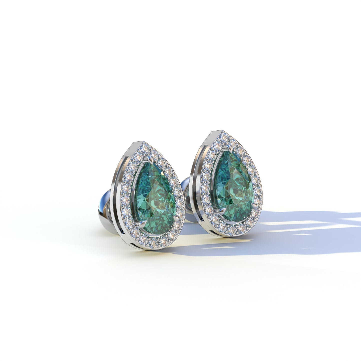 3 Carat Green Pear Cut Lab Diamond Stud Earrings | Halo Setting - Kelly