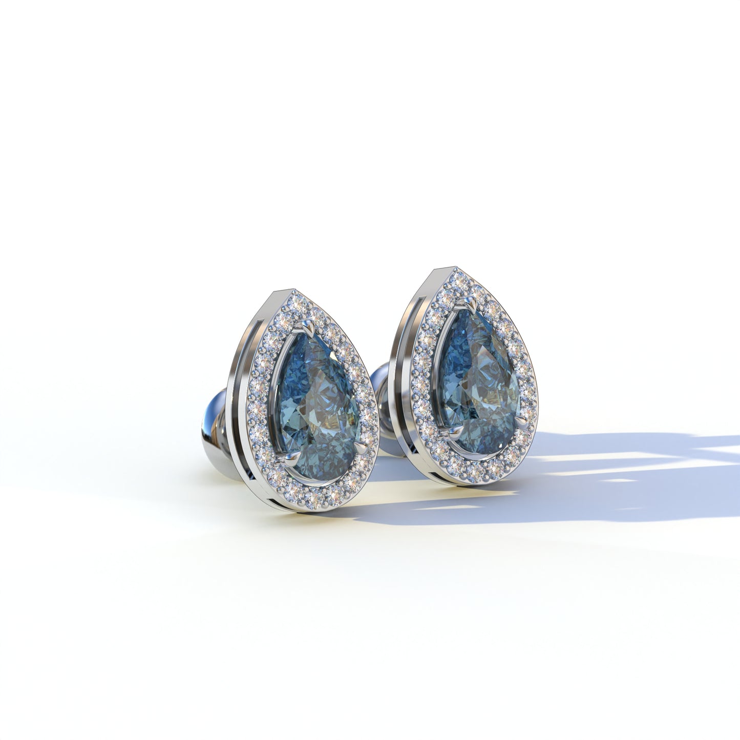 3 Carat Blue Pear Cut Lab Diamond Stud Earrings | Halo Setting - Kelly