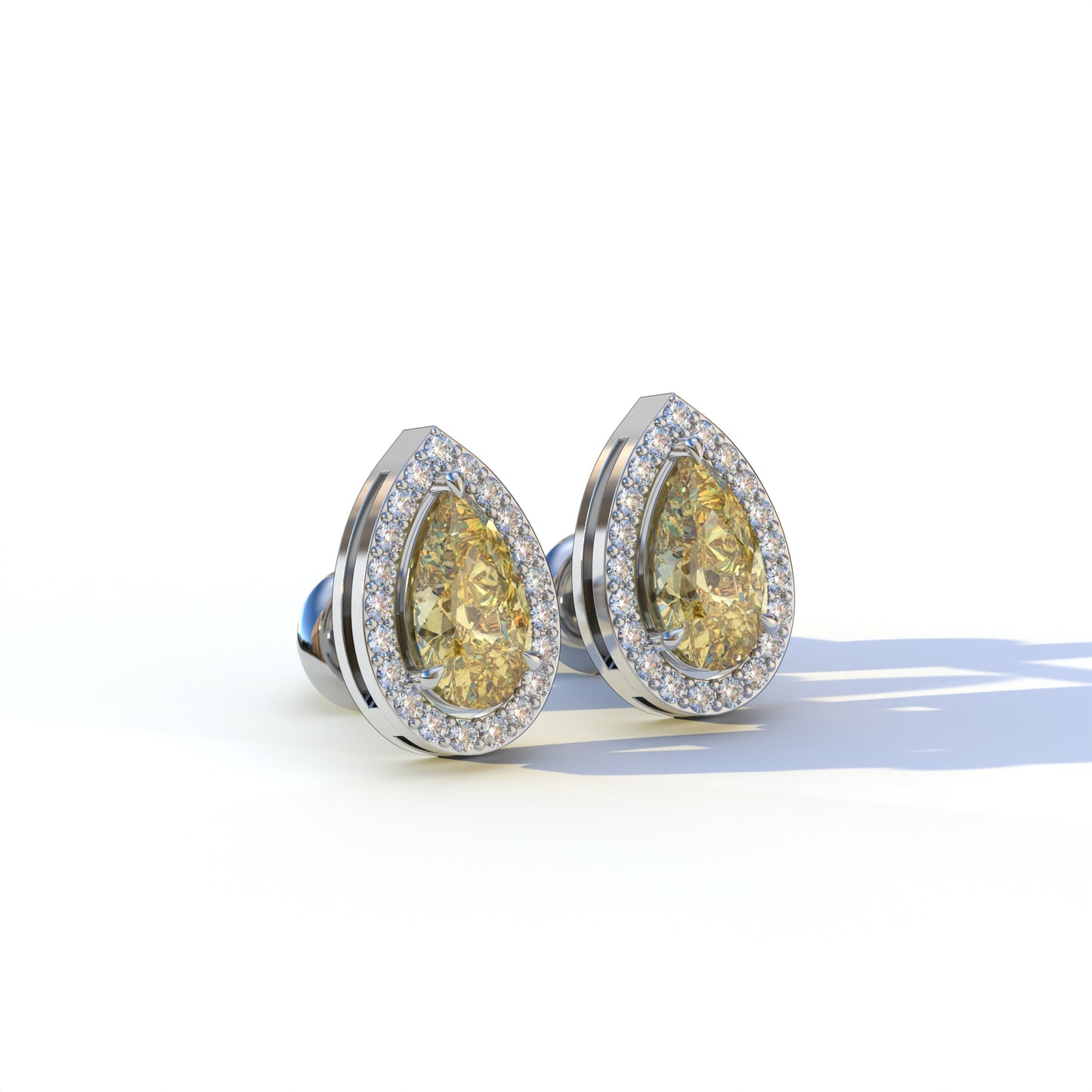 3 Carat Yellow Pear Cut Lab Diamond Stud Earrings | Halo Setting - Kelly