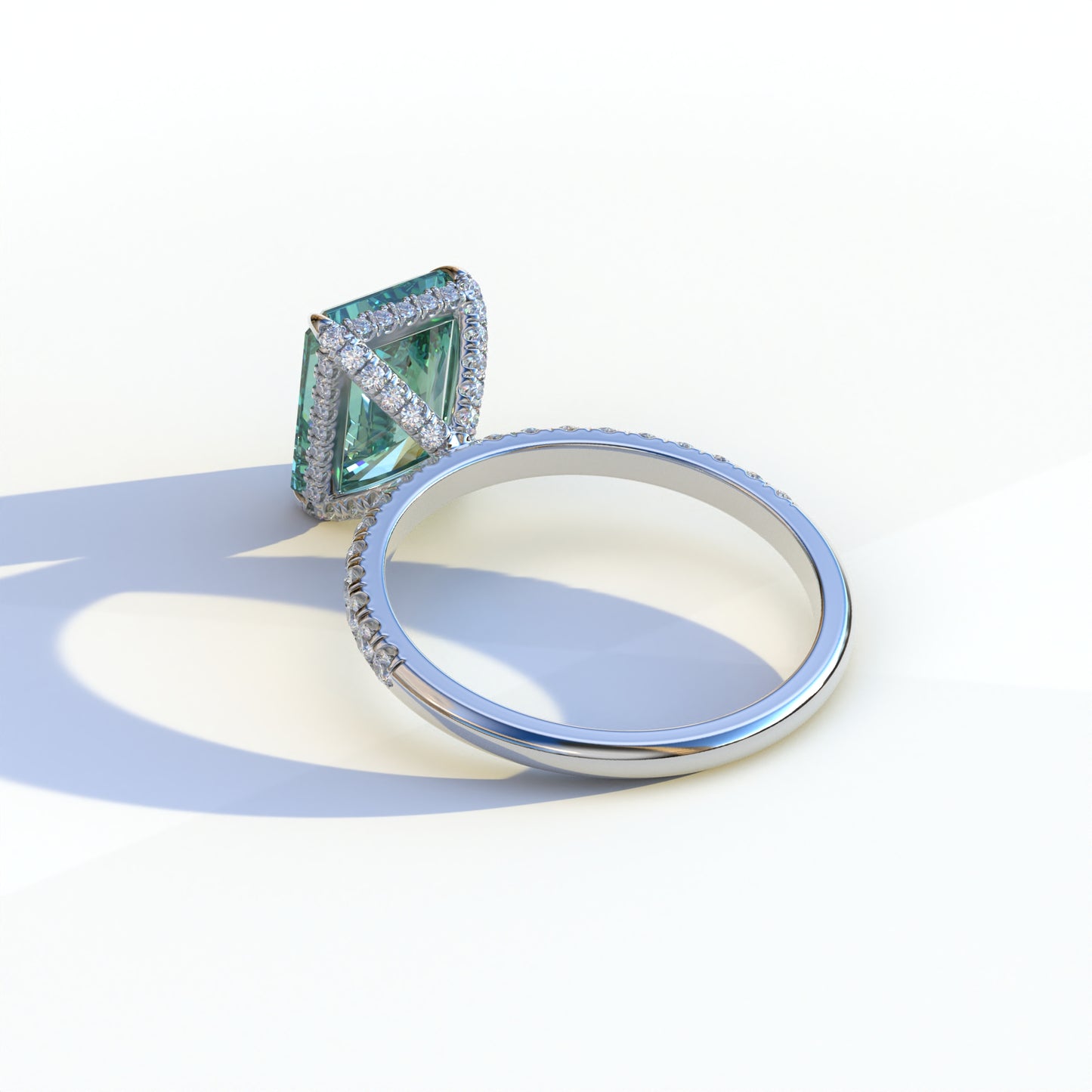 3 Ct Radiant Cut Green Color Lab Diamond Ring -Monica