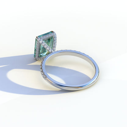 3 Ct Radiant Cut Green Color Lab Diamond Ring -Monica