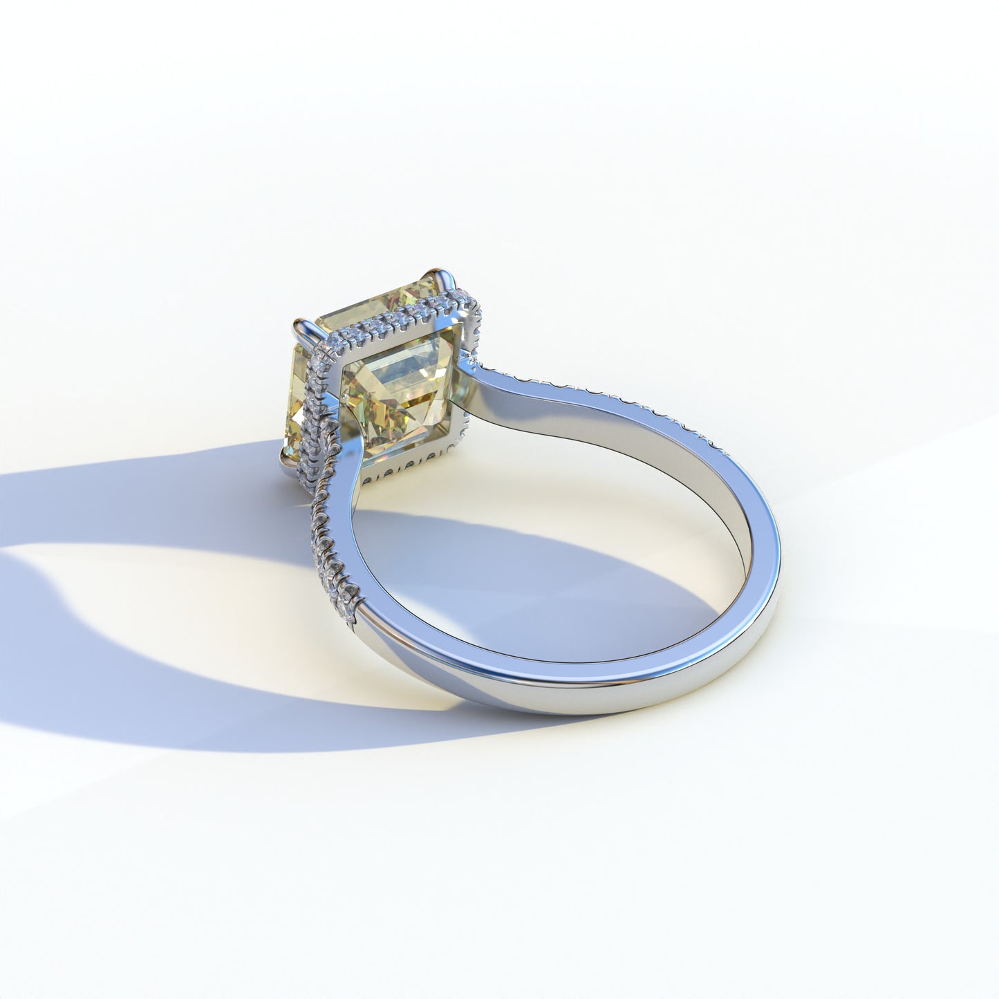 3.5 Ct Yellow  Asscher Cut Lab  Diamond In Hidden Halo & Pave Briliance Setting Ring - Azzurra