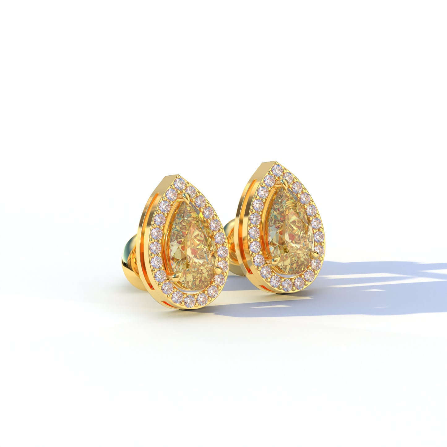 3 Carat Yellow Pear Cut Lab Diamond Stud Earrings | Halo Setting - Kelly