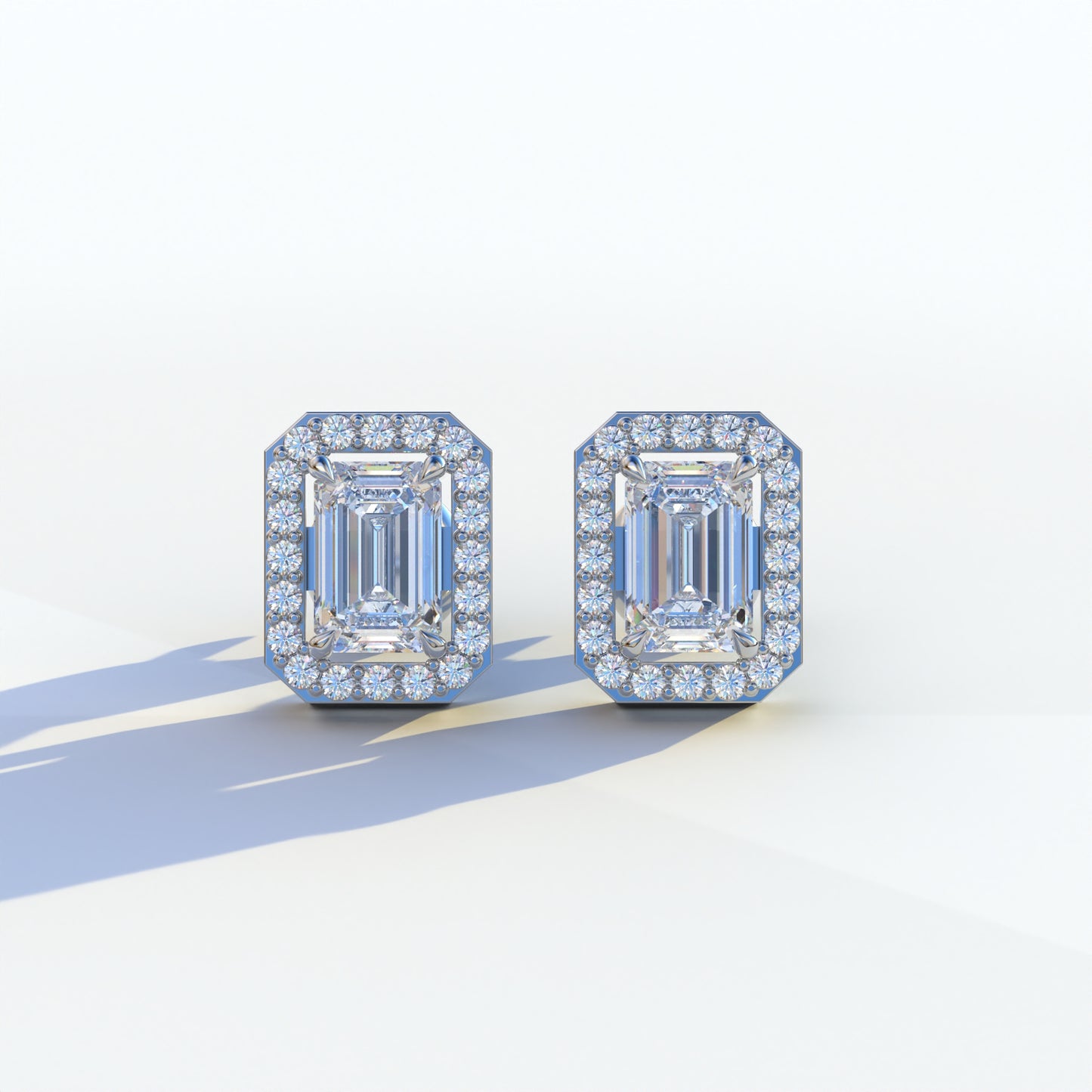 2 Carat Emerald Cut Halo Setting Lab Diamond Stud Earrings - Hailey