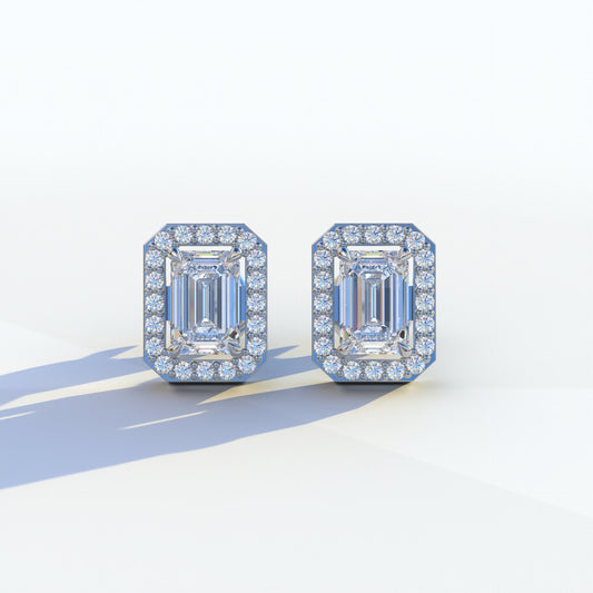 2 Carat Emerald Cut Halo Setting Lab Diamond Stud Earrings - Hailey