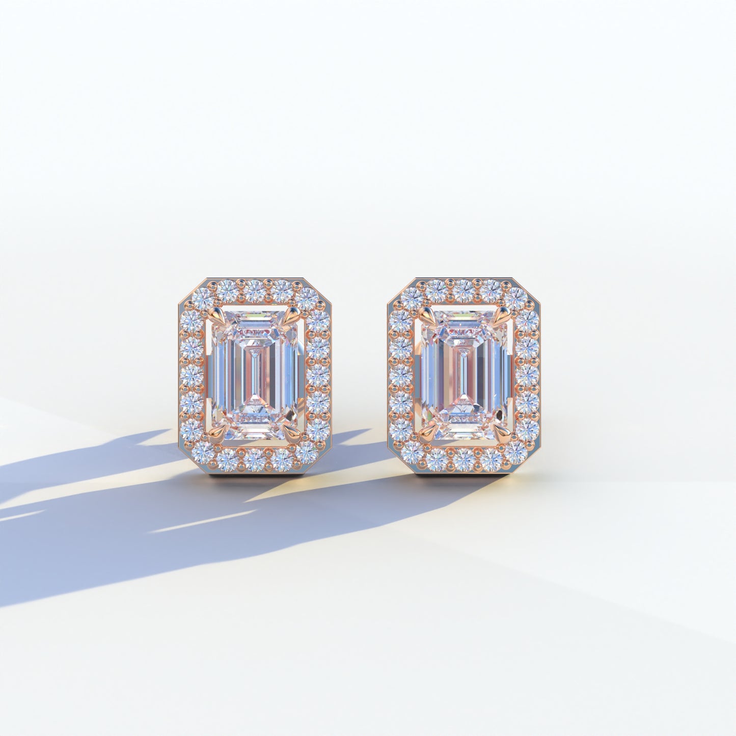 2 Carat Emerald Cut Halo Setting Lab Diamond Stud Earrings - Hailey