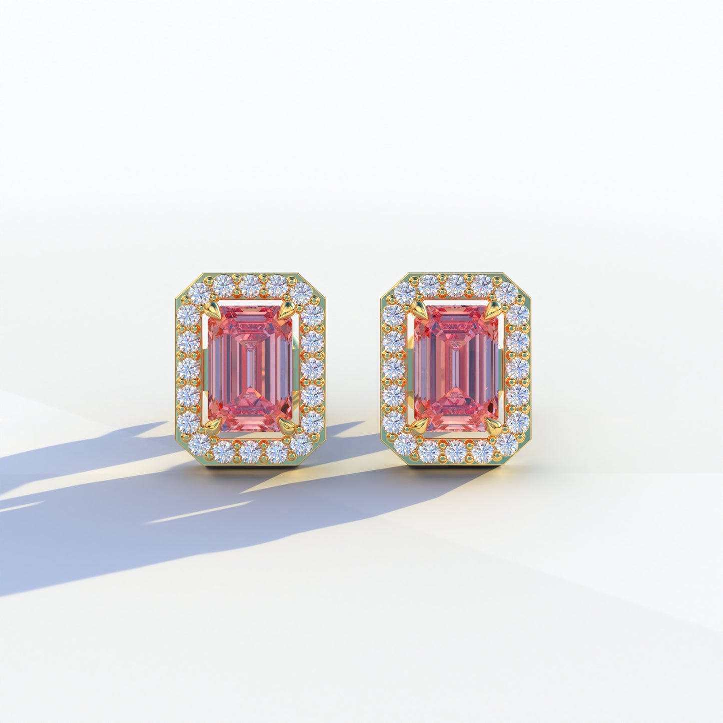 2 Carat Pink Emerald Cut Halo Setting Lab Diamond Stud Earrings - Hailey