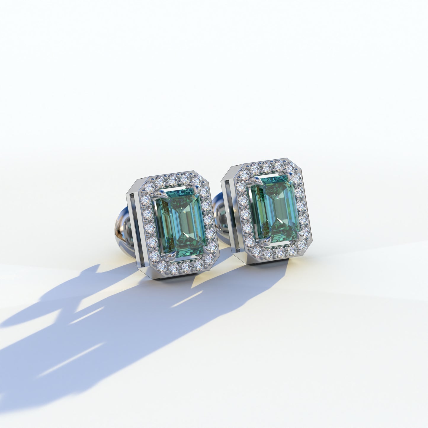 2 Carat Green Emerald Cut Halo Setting Lab Diamond Stud Earrings - Hailey