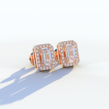 2 Carat Emerald Cut Halo Setting Lab Diamond Stud Earrings - Hailey