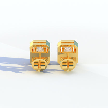 2 Carat Emerald Cut Halo Setting Lab Diamond Stud Earrings - Hailey