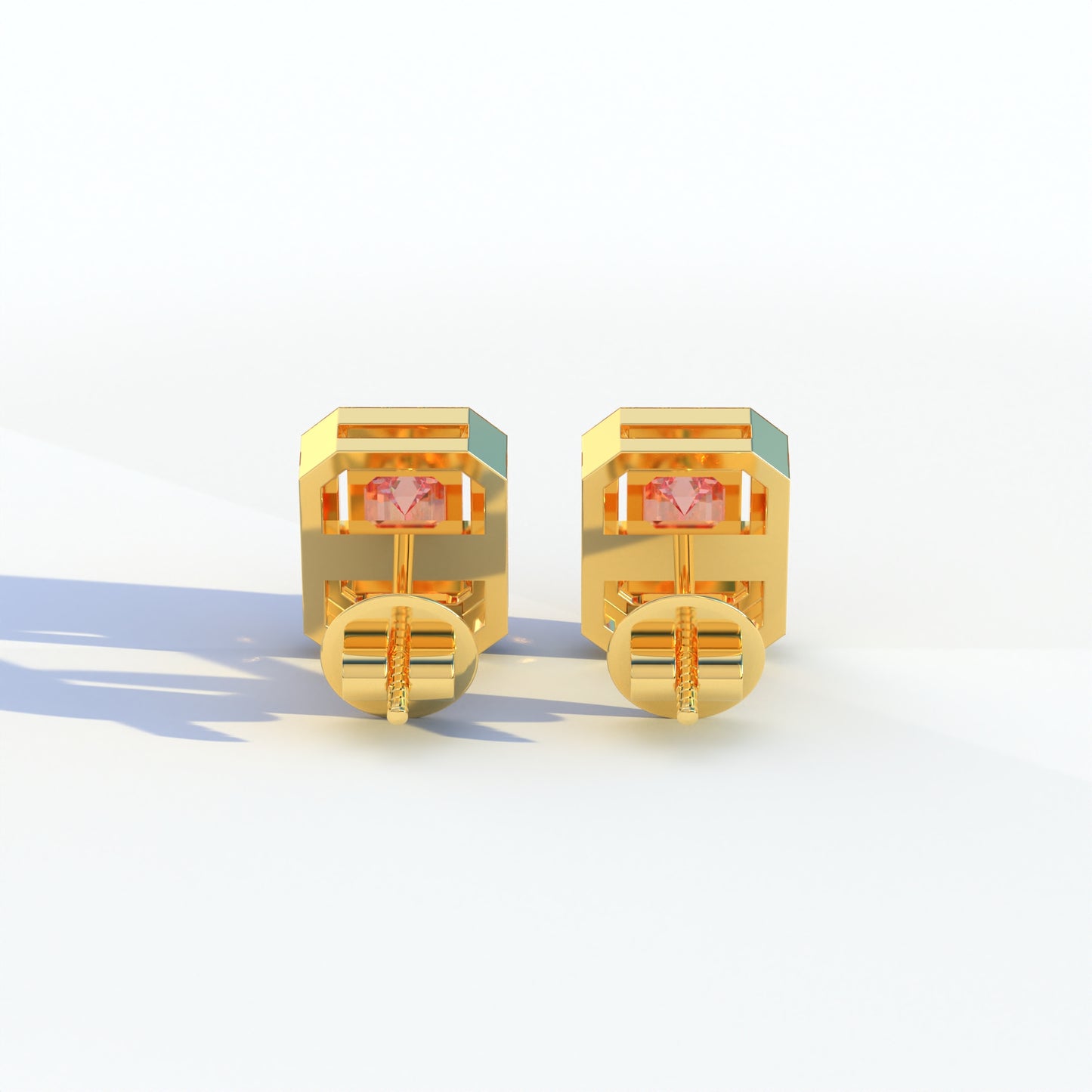 2 Carat Pink Emerald Cut Halo Setting Lab Diamond Stud Earrings - Hailey