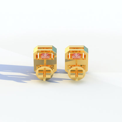 2 Carat Pink Emerald Cut Halo Setting Lab Diamond Stud Earrings - Hailey