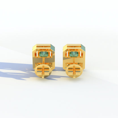 2 Carat Green Emerald Cut Halo Setting Lab Diamond Stud Earrings - Hailey