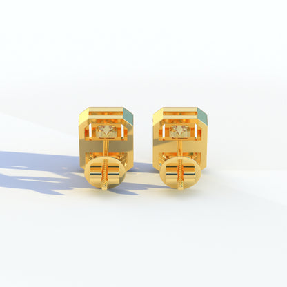 2 Carat Yellow Emerald Cut Halo Setting Lab Diamond Stud Earrings - Hailey