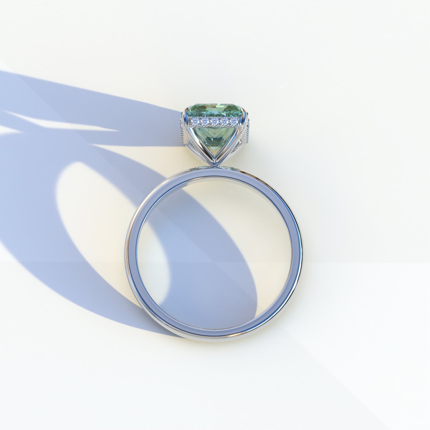 3 Carat Green Radiant Cut Hidden Halo Lab Diamond Ring - Magnifico