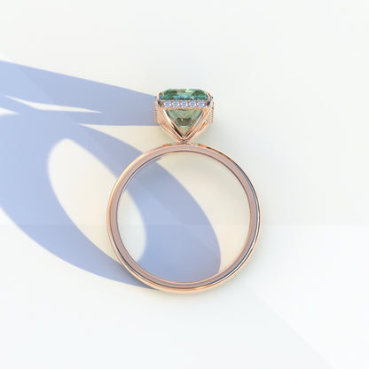 3 Carat Green Radiant Cut Hidden Halo Lab Diamond Ring - Magnifico