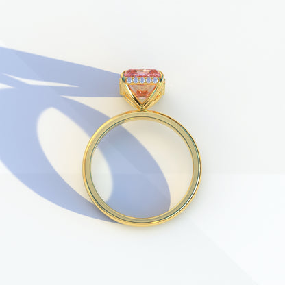 3 Carat Pink Radiant Cut Lab Grown Diamond Hidden Halo Ring - Adrina