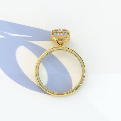 3 Carat Yellow Radiant Cut Lab Grown Diamond Hidden Halo Ring - Adrina