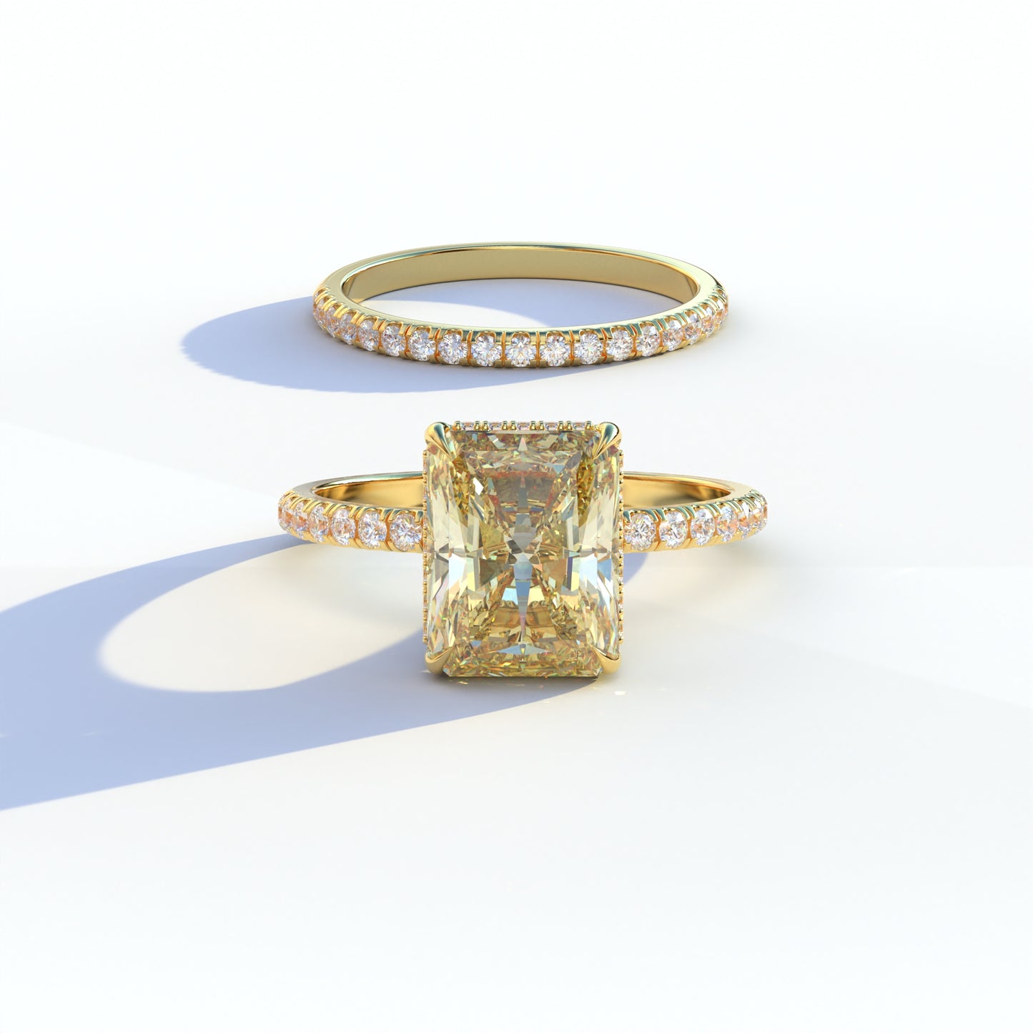 3 Carat Yellow Radiant Cut Hidden Halo & Pave Diamond Ring Set - Millenia