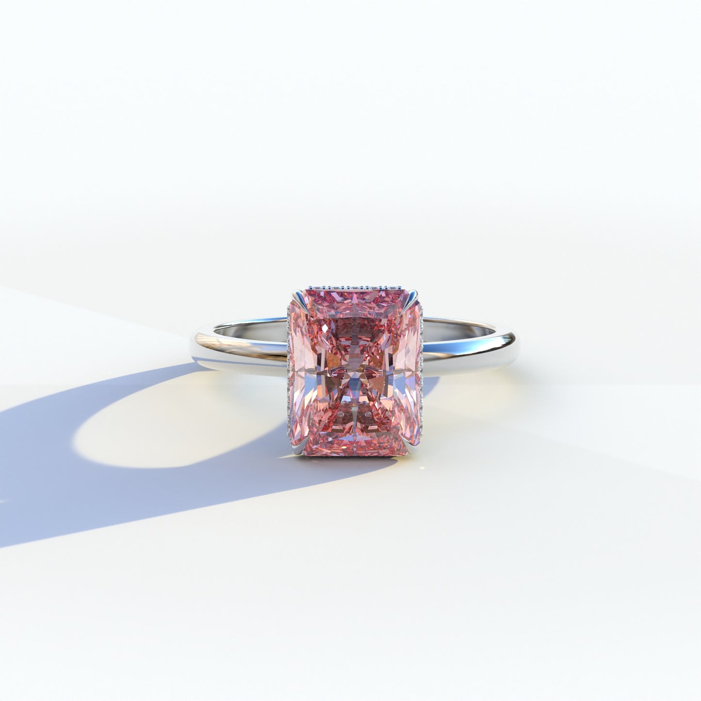 3 Carat Pink Radiant Cut Lab Grown Diamond Hidden Halo Ring - Adrina