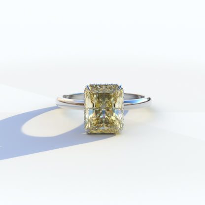 3 Carat Yellow Radiant Cut Lab Grown Diamond Hidden Halo Ring - Adrina