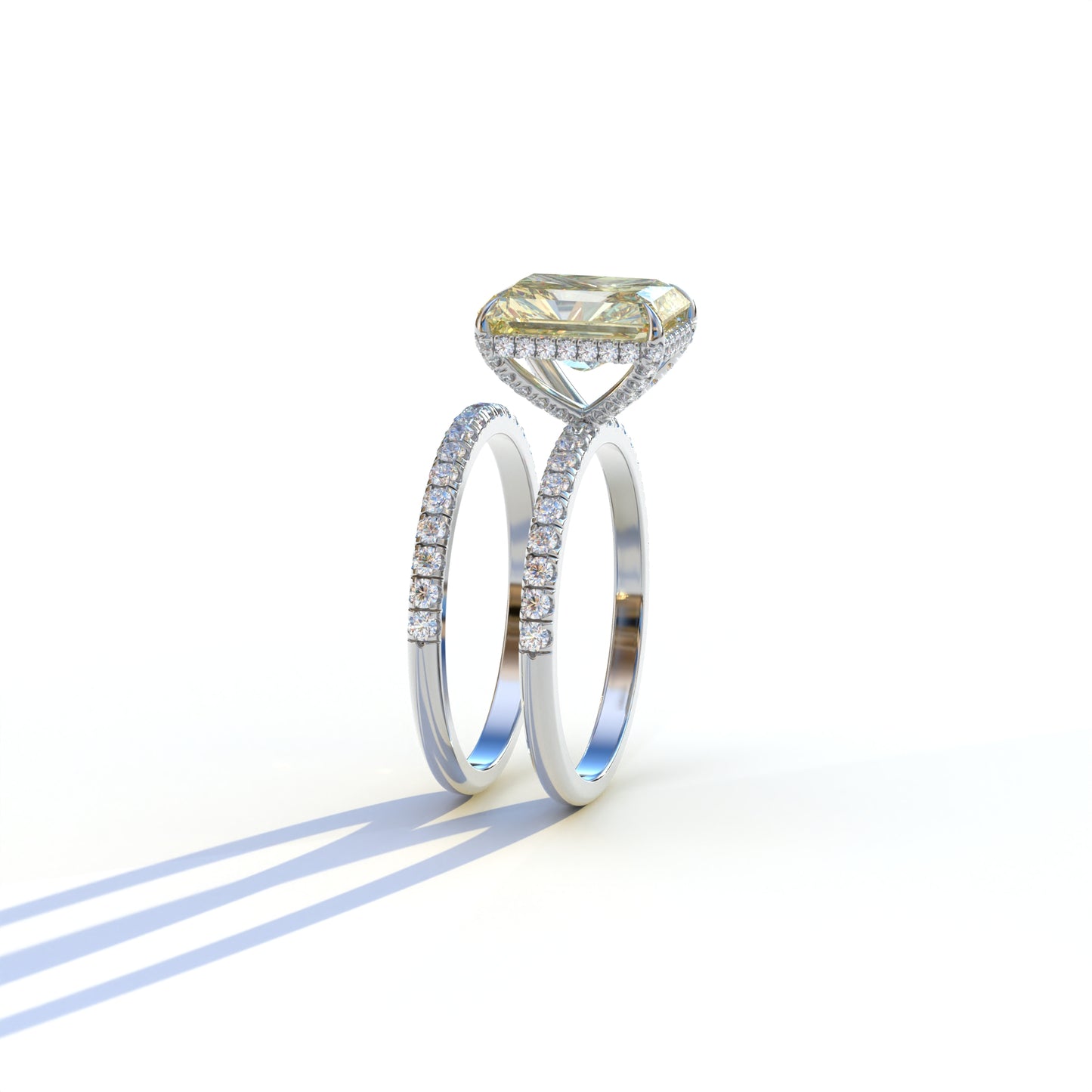 3 Carat Yellow Radiant Cut Hidden Halo & Pave Diamond Ring Set - Millenia